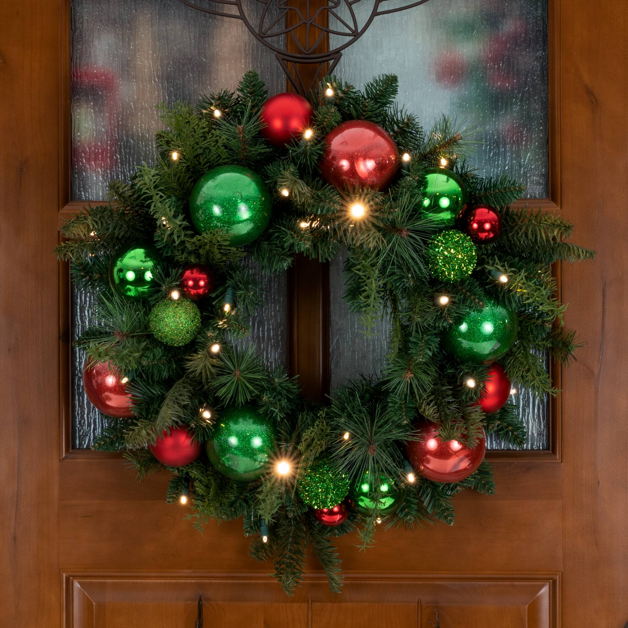 Village Lighting 24" Pre-Lit Christmas Cheer Wreath, Clear LED Lights